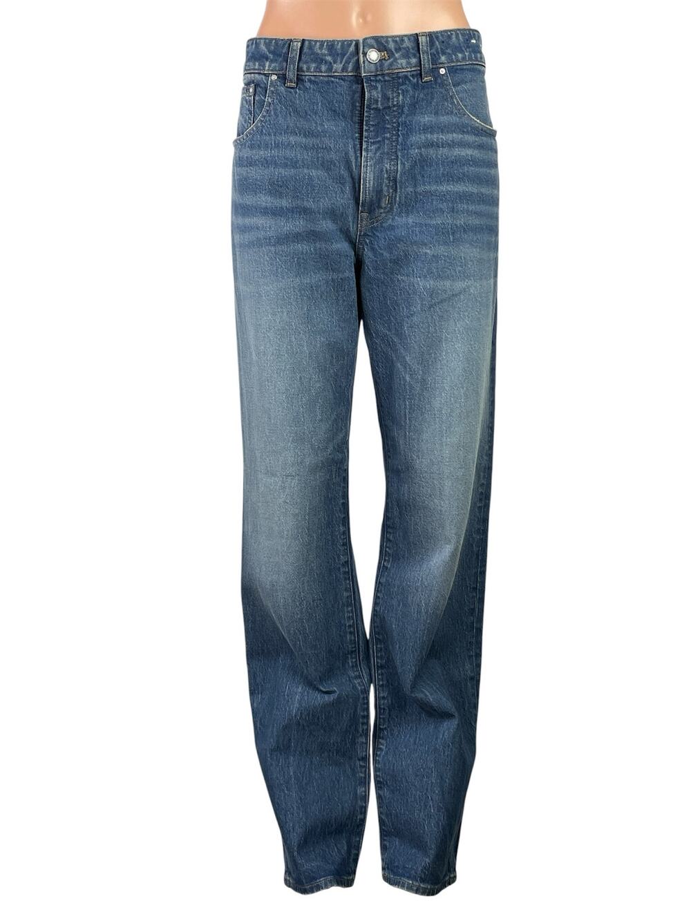 Madewell The Curvy Longline Straight Blue Medium Wash Denim Jeans Size 30T
